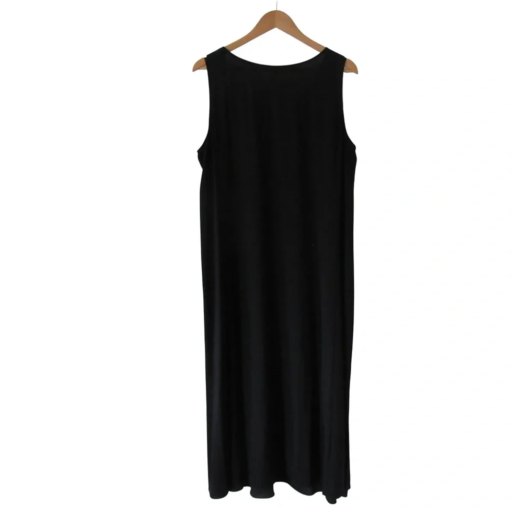 Eileen Fisher Black Silk Dress Large Sleeveless Crewneck Minimalist Lagenlook - Picture 2 of 9